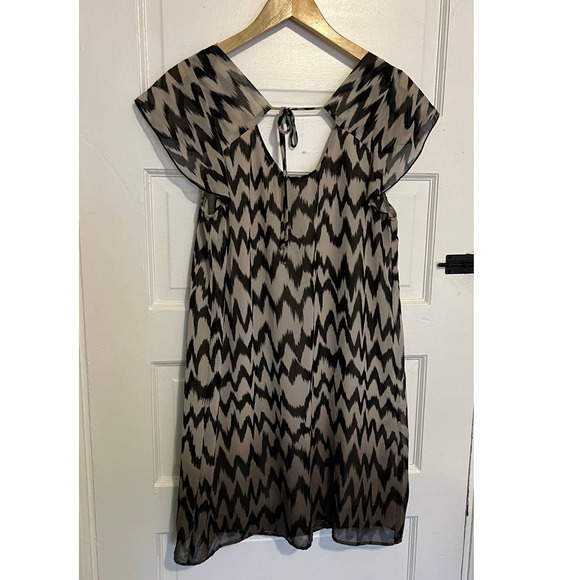Everly Black Brown Zig zag print mini dress tunic L - Picture 1 of 9